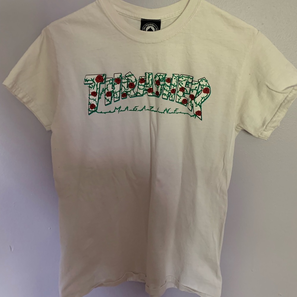 thrasher white rose tee